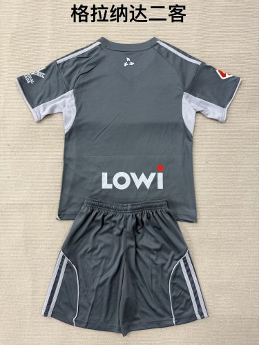 with LALIGA Patch Youth Uniform Kids Kit 2025-2026 Granada Third Away Grey Soccer Jersey Shorts Child Football Set