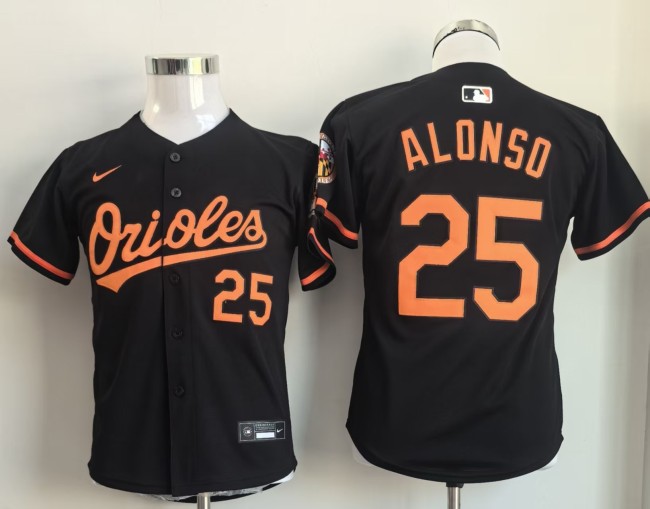 Youth Baltimore Orioles ALONSO 25 Black MLB Shirt Cool Base Jersey