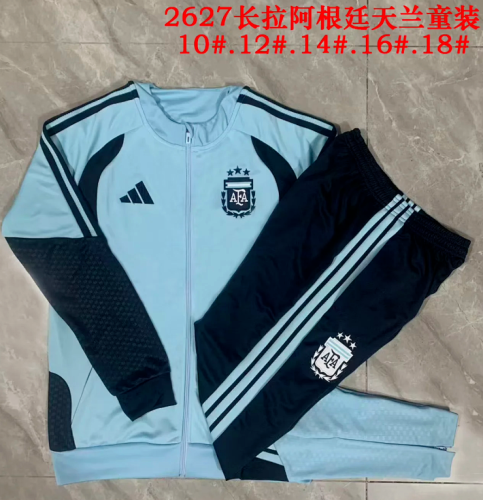 Youth 2025-2026 Argentina Light Blue Soccer Training Jacket and Pants Football Tracksuit