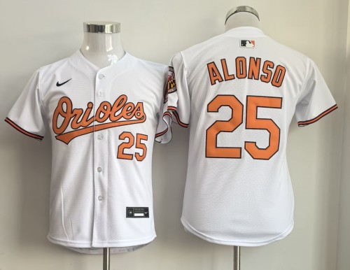 Youth Baltimore Orioles ALONSO 25 White MLB Shirt Cool Base Jersey