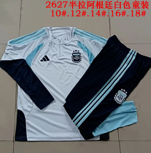 Youth 2026 Argentina White Soccer Training Sweater and Pants Child Football Kit