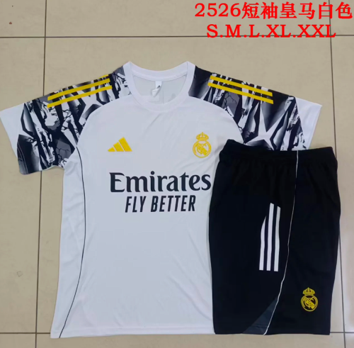 Adult Uniform 2025-2026 Real Madrid White Marvel Version Soccer Training Jersey and Shorts Football Kits