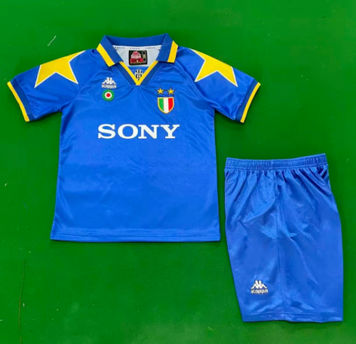 Retro Youth Uniform Kids Kit 1995-1996 Juventus Away Blue Soccer Jersey Shorts Child Football Set