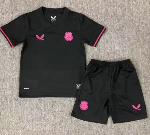 without Sponor Logo Youth Uniform Kids Kit Everton 2025-2026 Fourth Away Black Soccer Jersey Shorts Child Football Set