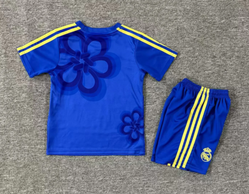 Youth Uniform Kids Kit 2025-2026 Real Madrid Blue Chinese New Year Version Soccer Jersey Shorts Child Football Set