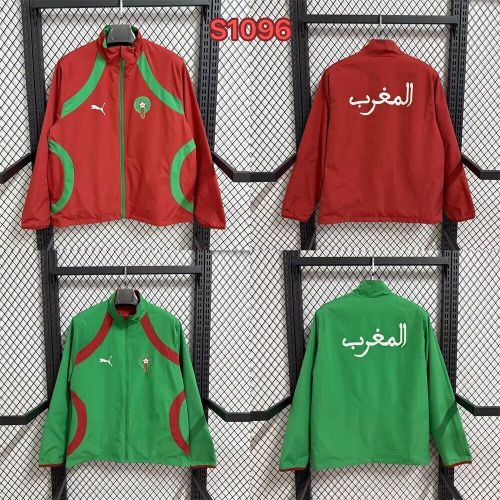 2025-2026 Morocco Green/Red Soccer Reversible Windbreaker Jacket Football Jacket