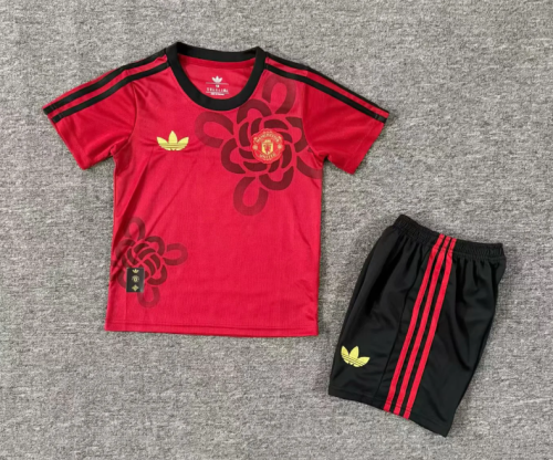 Youth Uniform Kids Kit 2025-2026 Manchester United Chinese New Year Edition Red Soccer Jersey Shorts Child Football Set