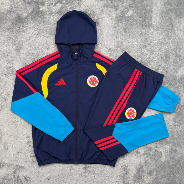 with Caps 2026 Colombia Blue Soccer Windbreaker Hoodie and Pants Football Hoody