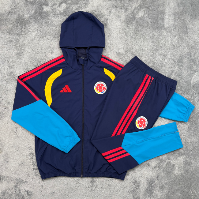 with Caps 2026 Colombia Blue Soccer Windbreaker Hoodie and Pants Football Hoody