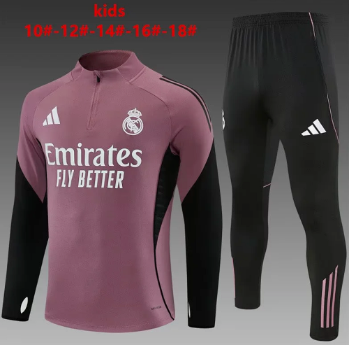 Youth 2026 Real Madrid Purple Soccer Training Sweater and Pants Child Football Kit