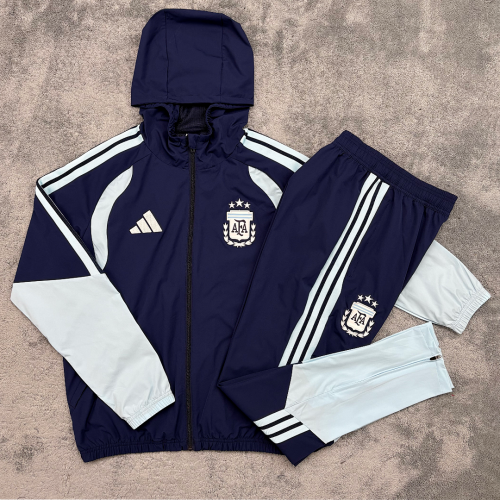 with Caps 2026 Argentina Dark Blue Soccer Windbreaker Hoodie and Pants Football Hoody
