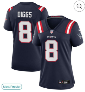 Women New England Patriots DIGGS 8 Game Jersey Navy NFL Shirt