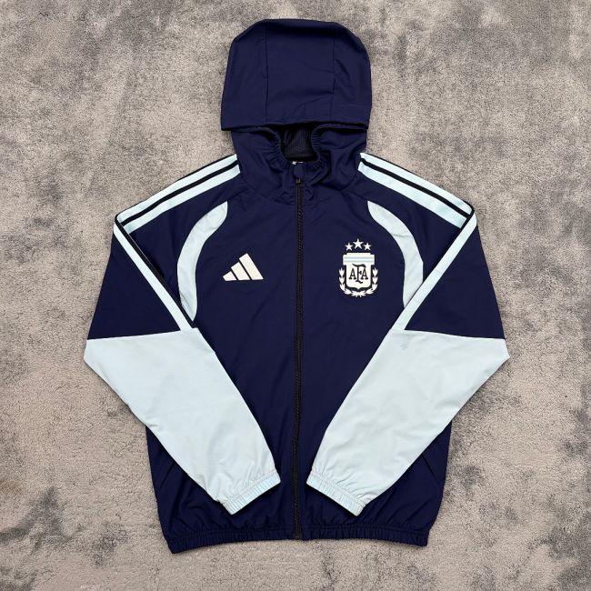 with Cap 2026 Argentina Dark Blue Soccer Windbreaker Jacket Football Jacket