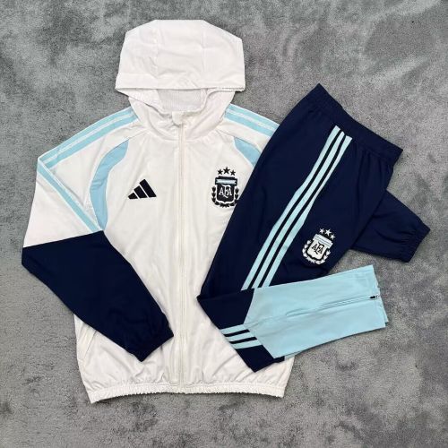 with Caps 2026 Argentina White Soccer Windbreaker Hoodie and Pants Football Hoody