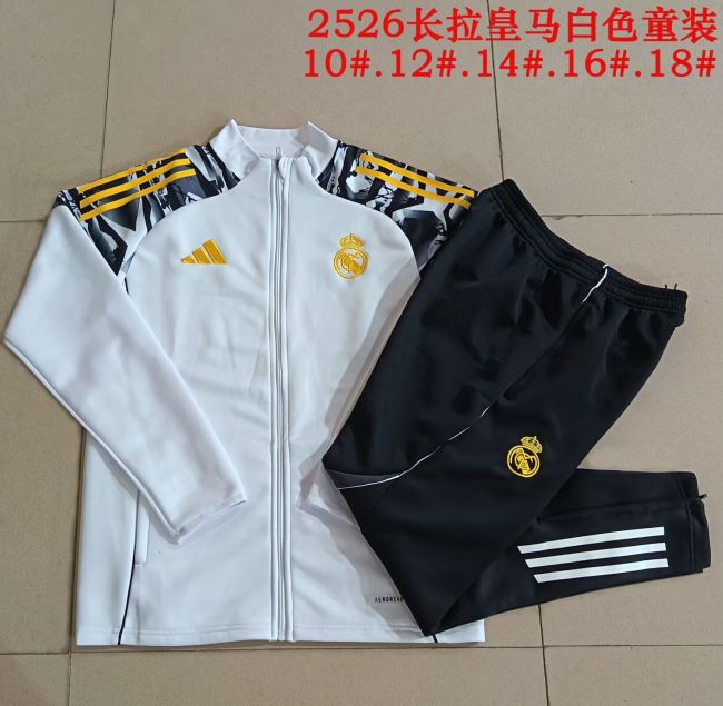 Youth 2025-2026 Real Madrid White Marvel Version Soccer Training Jacket and Pants Football Tracksuit