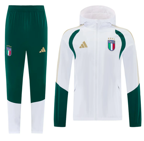 with Caps 2026 Italy White Soccer Windbreaker Hoodie and Pants Football Hoody