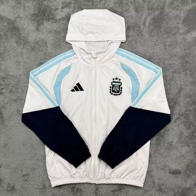 with Cap 2026 Argentina White Soccer Windbreaker Jacket Football Jacket