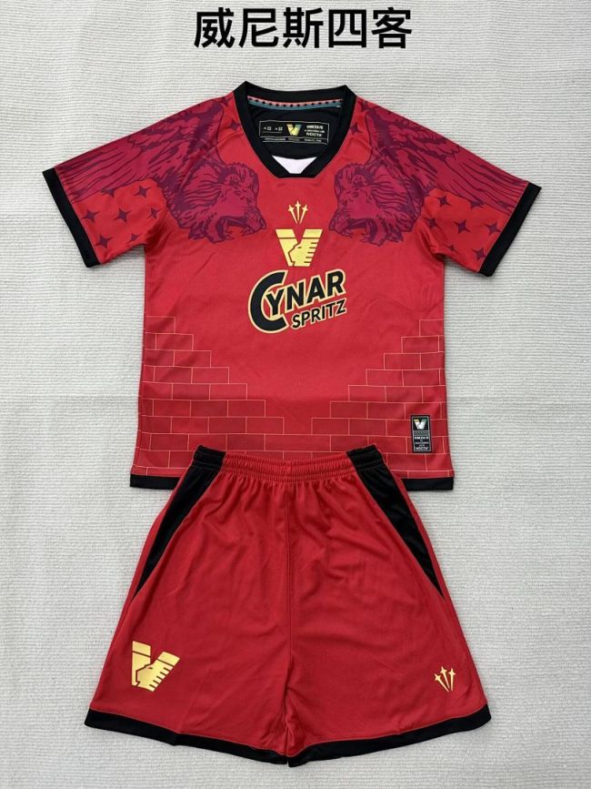 Youth Uniform Kids Kit 2025-2026 Venezia Fourth Away Red Soccer Jersey Shorts Child Venice Football Set