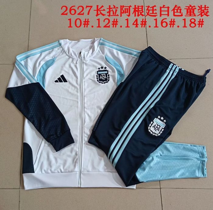 Youth 2025-2026 Argentina White Soccer Training Jacket and Pants Football Tracksuit
