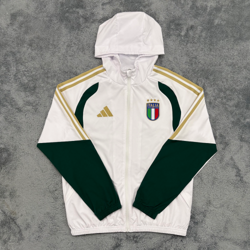with Cap 2026 Italy White Soccer Windbreaker Jacket Football Jacket