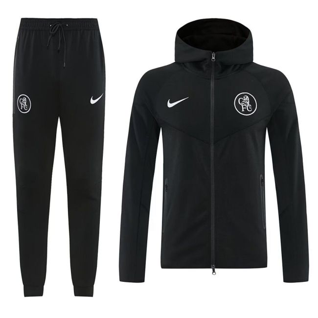 with Caps 2026 Chelsea Black Soccer Windbreaker Hoodie and Pants Football Hoody
