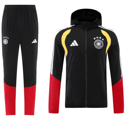 with Caps 2026 Germany Black/Red Soccer Windbreaker Hoodie and Pants Football Hoody