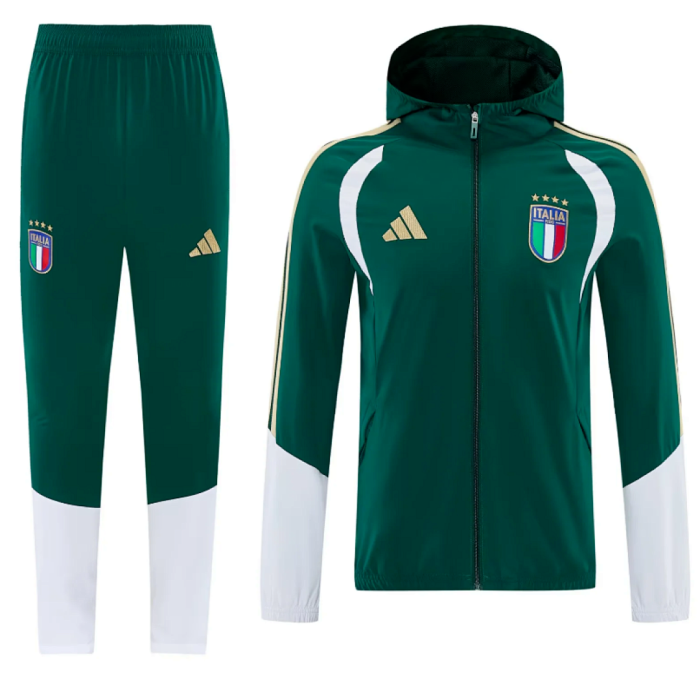 with Caps 2026 Italy Green Soccer Windbreaker Hoodie and Pants Football Hoody