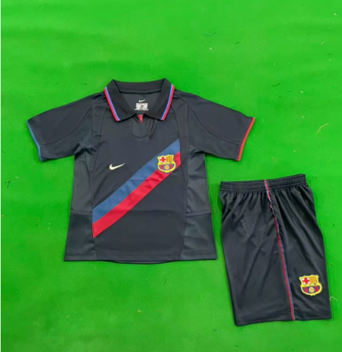 Retro Youth Uniform Kids Kit 2002-2003 Barcelona Third Away Black Soccer Jersey Shorts Vintage Child Football Set