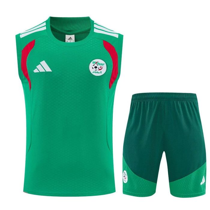 Adult Uniform 2025-2026 Algeria Green Soccer Training Vest and Shorts Football Set