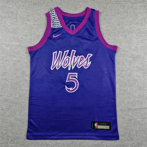 Youth 2026 City Edition Minnesota Timberwolves EDWARDS 5 Purple NBA Jersey Child Basketball Shirt