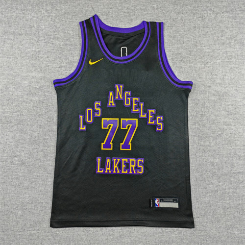 Youth 2024 City Edition Los Angeles Lakers 77 Doncic Black NBA Jersey Child Kids Basketball Shirt