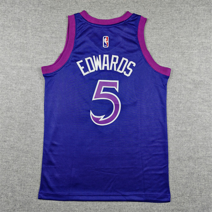 Youth 2026 City Edition Minnesota Timberwolves EDWARDS 5 Purple NBA Jersey Child Basketball Shirt
