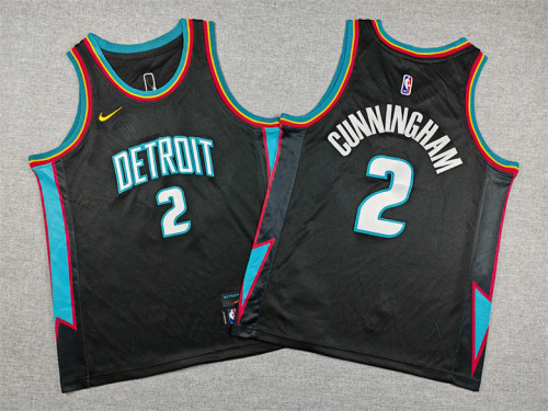 Youth 2026 City Edition Detroit Pistons 2 CUNNINGHAM NBA Jersey Black Child Basketball Shirt