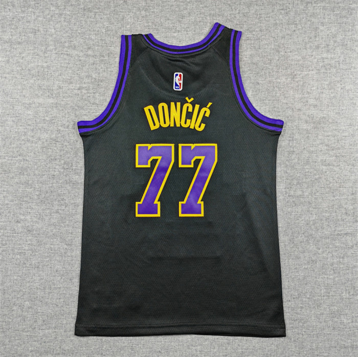 Youth 2024 City Edition Los Angeles Lakers 77 Doncic Black NBA Jersey Child Kids Basketball Shirt