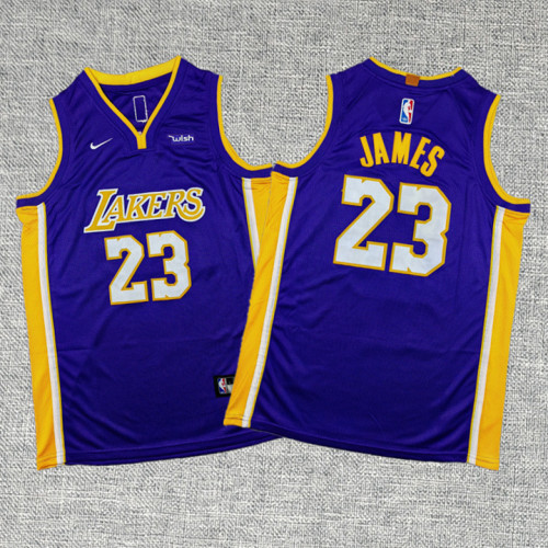Youth Kids Los Angeles Lakers 23 JAMES Purple NBA Jersey Child Basketball Shirt