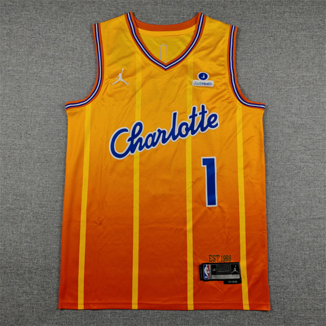 2026 City Edition Charlotte Hornets 1 BALL Yellow Basketball Shirt Adult NBA Jersey