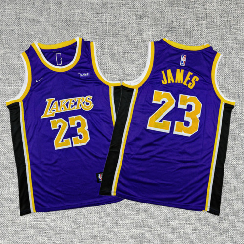 Round Neck Youth Kids Los Angeles Lakers 23 JAMES Purple NBA Jersey Child Basketball Shirt