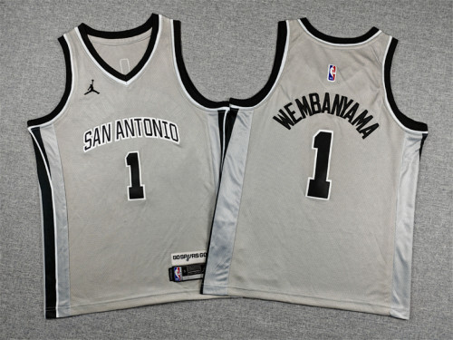 Youth 2026 Statement Edition San Antonio Spurs 1 WEMBANYAMA Grey NBA Jersey Child Basketball Shirt