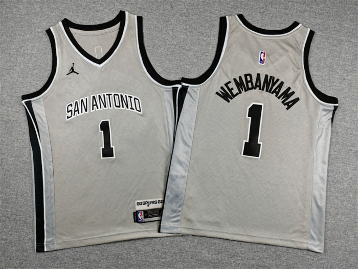Youth 2026 Statement Edition San Antonio Spurs 1 WEMBANYAMA Grey NBA Jersey Child Basketball Shirt
