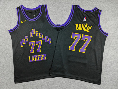 Youth 2024 City Edition Los Angeles Lakers 77 Doncic Black NBA Jersey Child Kids Basketball Shirt