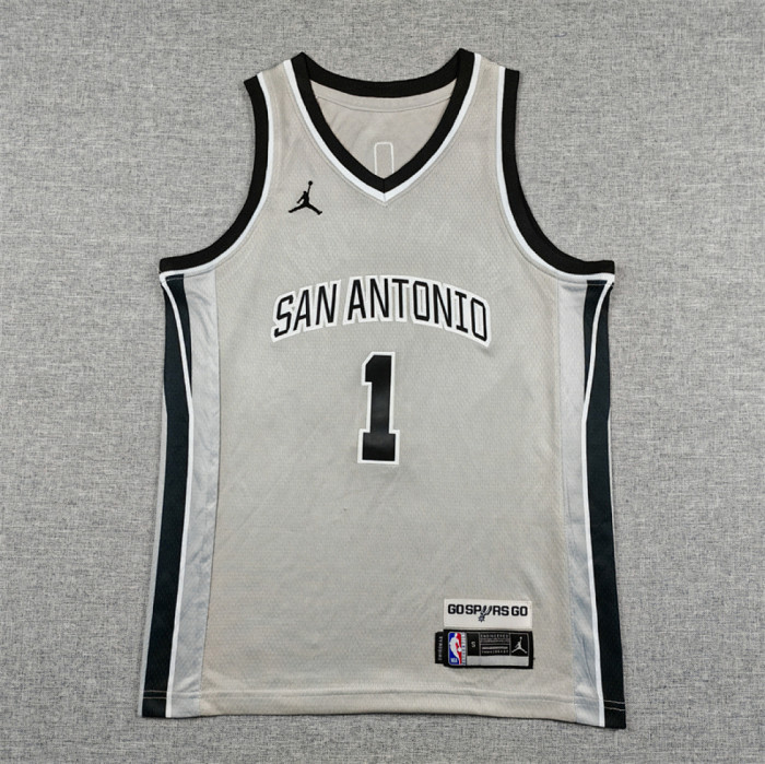 Youth 2026 Statement Edition San Antonio Spurs 1 WEMBANYAMA Grey NBA Jersey Child Basketball Shirt