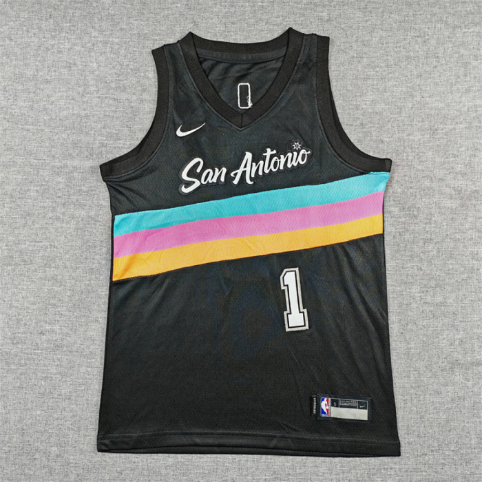 Youth 2026 City Edition San Antonio Spurs 1 WEMBANYAMA Black NBA Jersey Child Basketball Shirt
