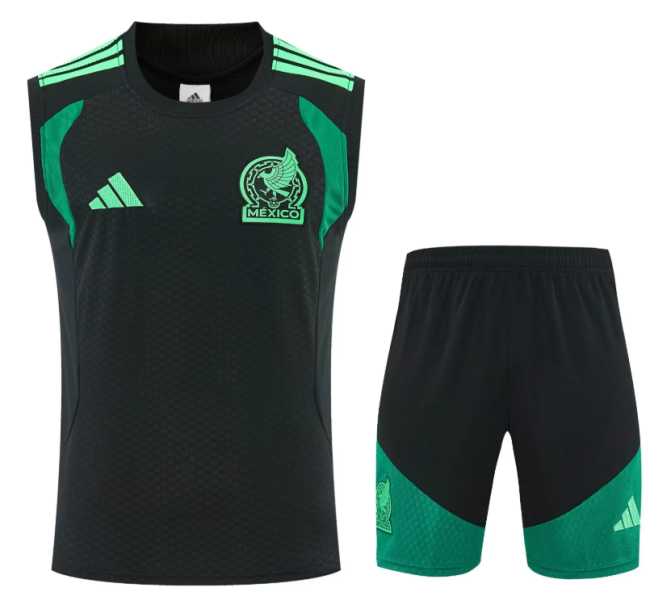 Adult Uniform 2025-2026 Mexico Black Soccer Training Vest and Shorts Football Set