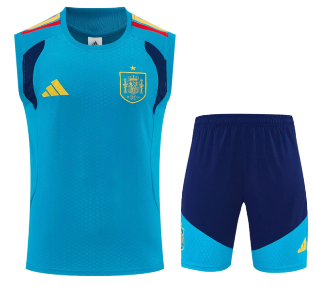 Adult Uniform 2025-2026 Spain Blue Soccer Training Vest and Shorts Football Set