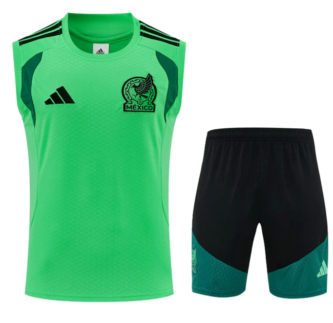Adult Uniform 2025-2026 Mexico Green Soccer Training Vest and Shorts Football Set