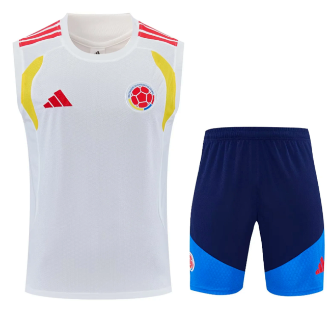 Adult Uniform 2025-2026 Colombia White Soccer Training Vest and Shorts Football Set