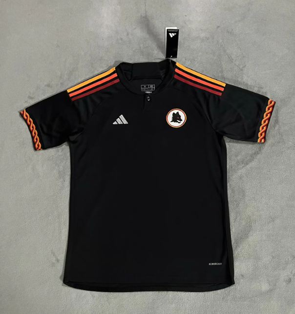 without Sponor Logo Retro Jersey 2023-2024 As Roma Third Away Black Soccer Jersey Vintage Football Shirt