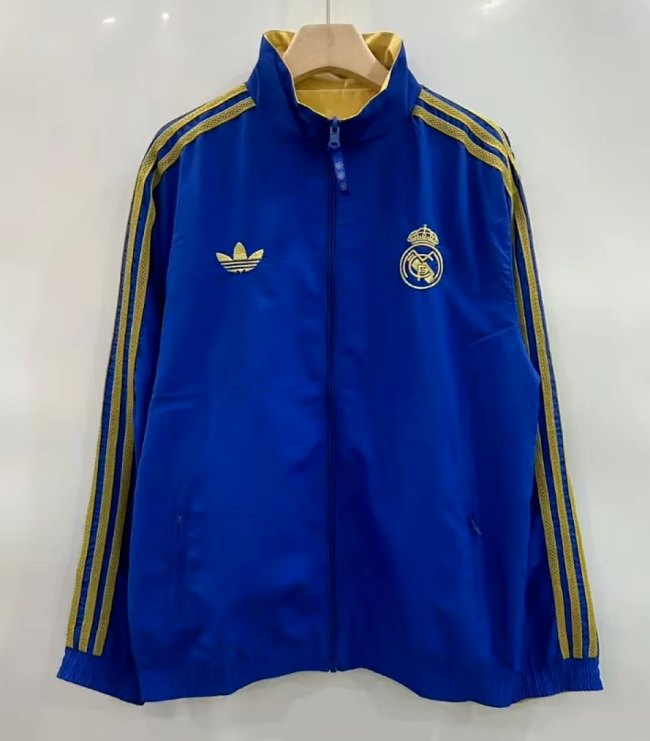 2025-2026 Real Madrid Blue/Yellow Soccer Reversible Windbreaker Jacket Football Jacket