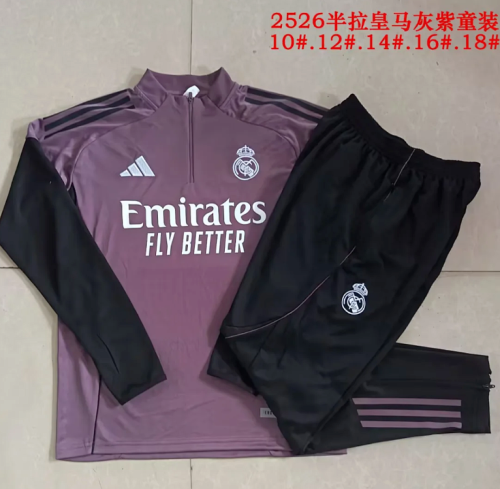 Youth 2026 Real Madrid Purple Soccer Training Sweater and Pants Child Football Kit