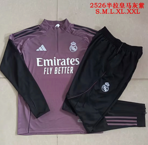 2025-2026 Real Madrid Purple Soccer Training Sweater and Pants Football Kit